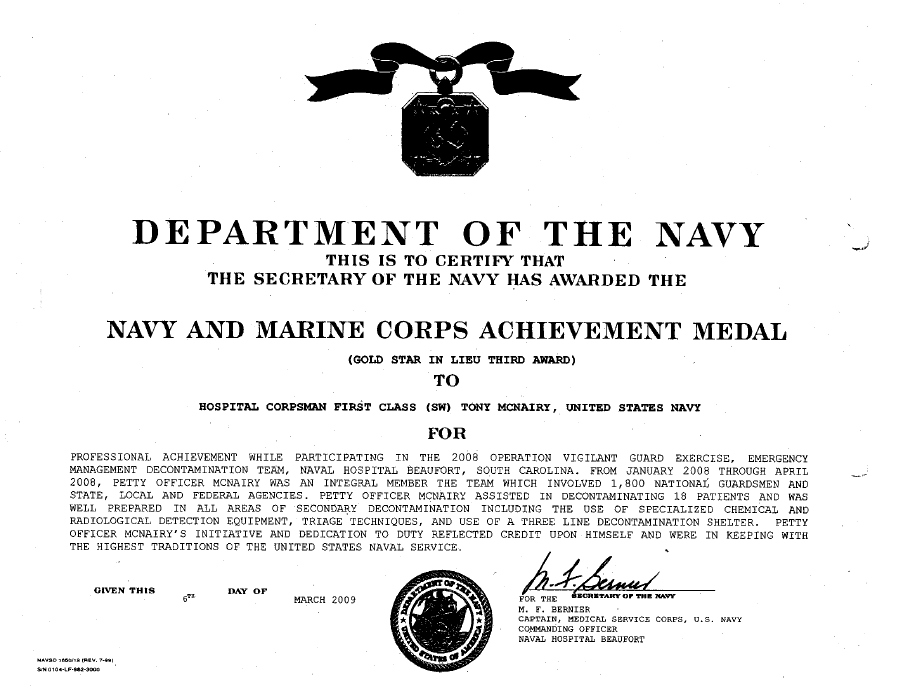 navy end of tour award example